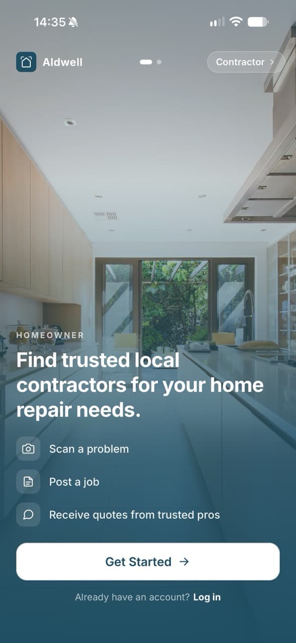 Aldwell app — scan a home repair issue with a photo